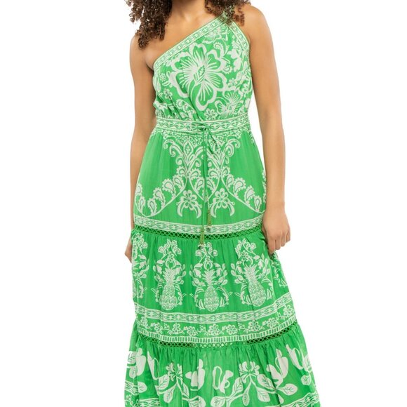 XL FARM Rio Sweet Garden Green Maxi Dress One Shoulder NWOT Never Worn - Picture 15 of 16